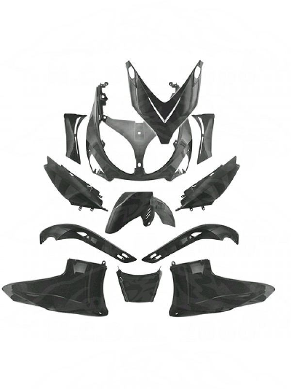 KIT CARENE 12 PEZZI CARENA T MAX TMAX 500 2001 / 2007 NERO OPACO SATINATO, CARENA VERSIONE SPORT 367
