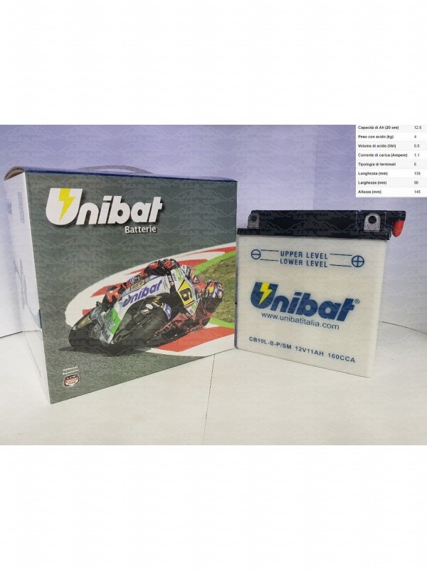 BATTERIA MOTO UNIBAT 11AH 12V CB10L-BP = YUASA YB10L-BP